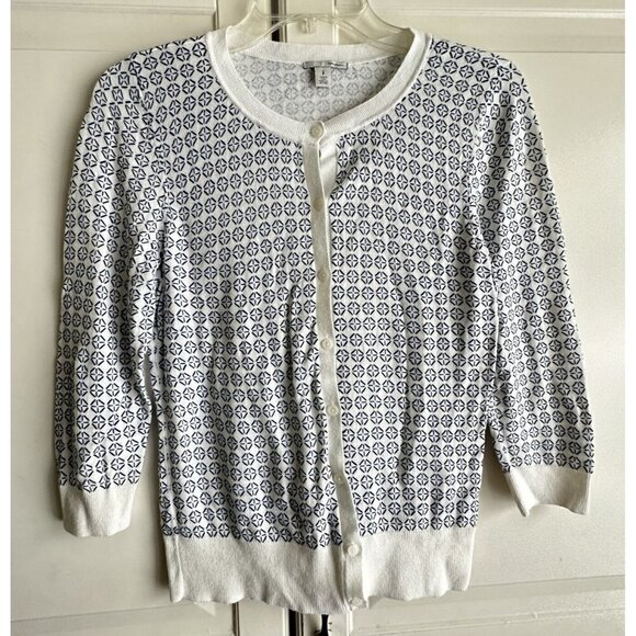 Halogen Nordstrom Womens Small Blue White Geometric Lightweight Cardigan Sweater - Picture 1 of 7